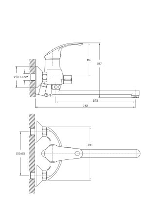 Смеситель однорычажный для ванны длинный HAIBA HB2221-5 сатин 