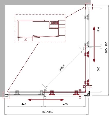 Душевой уголок BelBagno Uno 120х100 UNO-195-AH-2-120/100-C-Cr профиль Хром стекло прозрачное 