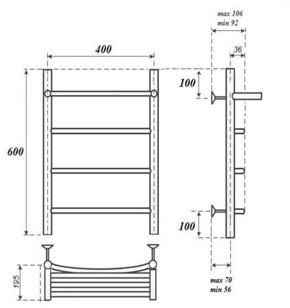 Полотенцесушитель электрический Point Афина PN04146PE П3 400x600 с полкой левый/правый, хром 
