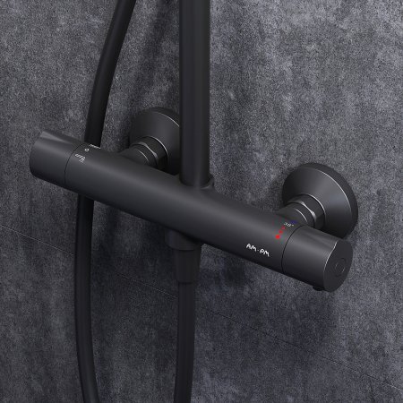 Душевая система AM.PM Like F0780422 с термостатом Черная матовая 