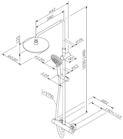 Душевая система AM.PM Like F0780422 с термостатом Черная матовая 