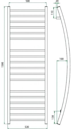 Водяной полотенцесушитель Grota Primo 530х1500 Хром 
