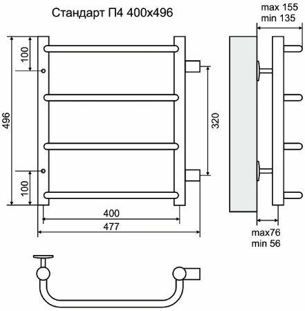 Водяной полотенцесушитель Terminus Стандарт П4 400x496 4670030725271 Хром 