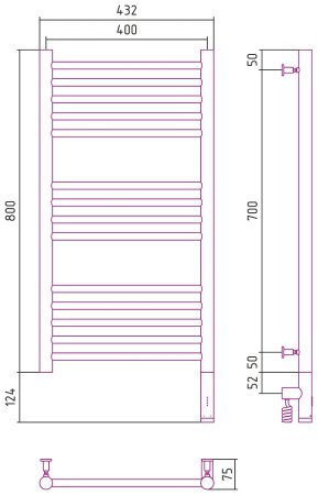 Полотенцесушитель электрический Сунержа Богема 3.0 80х40 R прямая 
