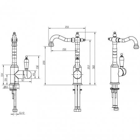 Смеситель для раковины Boheme Tradizionale Oro 282 Золото 