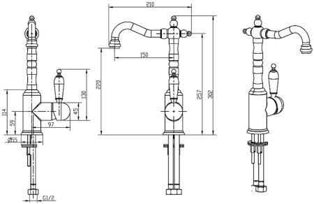 Смеситель для раковины Boheme Tradizionale Oro 282 Золото 