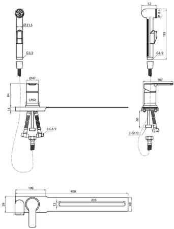 Гигиенический душ Milardo с установкой на унитаз, черный матовый, Tidy (001BL00M08) 