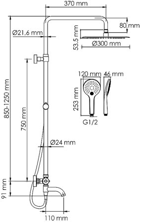 Душевая система WasserKRAFT A288.160.078.BM Thermo с термостатом Черная матовая 