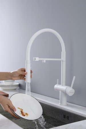 Смеситель Paulmark Magneto Ma213118-431 для кухонной мойки, белый матовый 