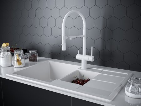 Смеситель Paulmark Magneto Ma213118-431 для кухонной мойки, белый матовый 