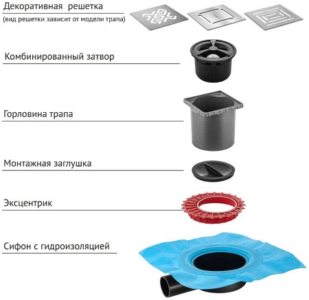 Душевой трап Berges Zentrum Antik 100x100 090364 с решеткой Хром матовый 