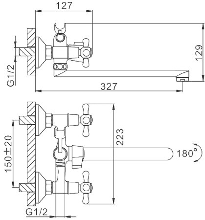Смеситель для ванны Frap H732 F22732-B универсальный Хром 