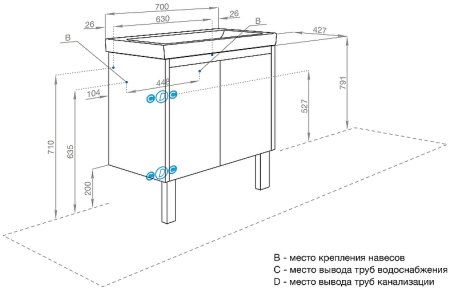 Тумба под раковину Aquaton Сканди Doors 70 1A278901SDB20 Белый глянец Дуб верона 