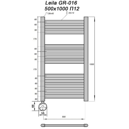 Полотенцесушитель электрический GROIS Leila GR-016 50х100 П12 черный 