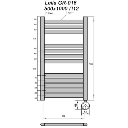 Полотенцесушитель электрический GROIS Leila GR-016 50х100 П12 черный 