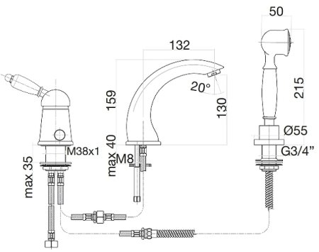Смеситель на борт ванны Fiore Imperiale 83CR5105 Хром 