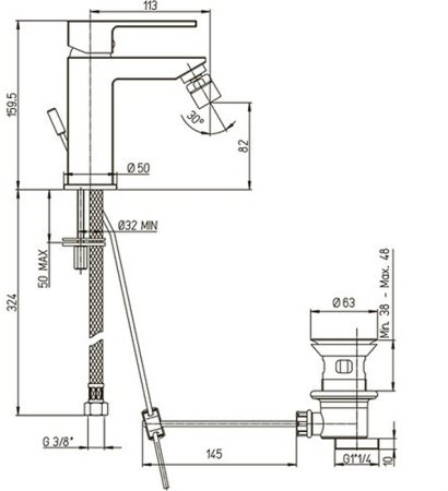 Смеситель для биде Paini Dax-R 84PZ306R Черный матовый 