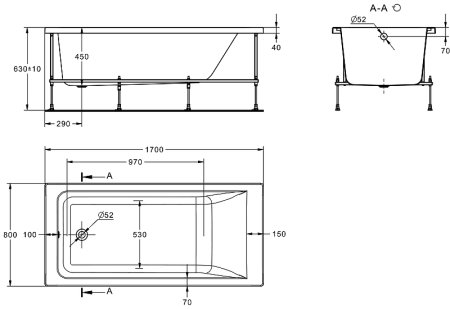 Акриловая ванна Roca Easy 170x80 ZRU9307624 без гидромассажа 