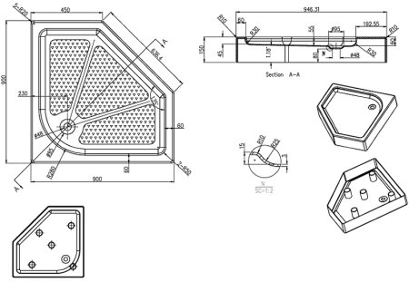 Акриловый поддон для душа Azario 90х90 P39 R/L Белый 