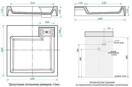 Раковина Azario Slim 60 CS00078302 на стиральную машину Белая 