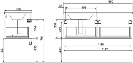 Тумба с раковиной Эстет Dallas Luxe 115 подвесная, 1 ящик, L 