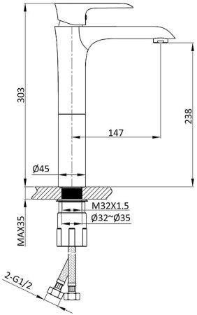 Смеситель для раковины Vincea Esse VBF-1E2MB Черный матовый 