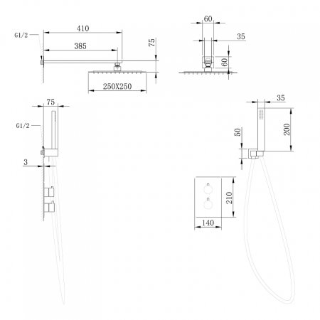Душевая система Abber Insel AF8051B с термостатом Черная матовая 