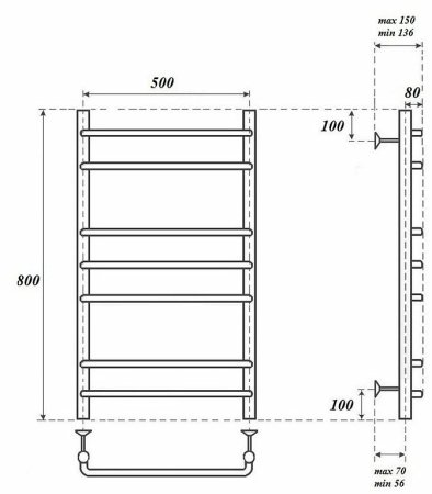 Электрический полотенцесушитель Point Нептун PN09158E П7 500x800 левый/правый Хром 