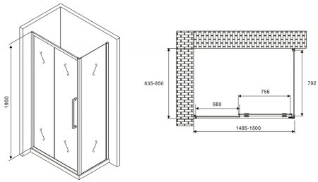 Душевой уголок Abber Schwarzer Diamant 150x85 AG30150H-S85 профиль Хром стекло прозрачное 