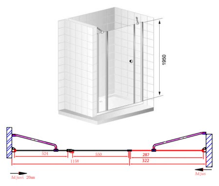 Душевая дверь в нишу Cezares Elena B13 30/60/60 P Cr L 
