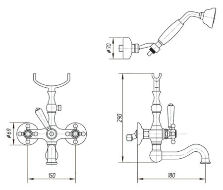 Смеситель Migliore Arcadia ML.ARC-8302 Cr для ванны с душем 
