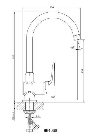 Смеситель однорычажный для кухни HAIBA HB4068 хром 