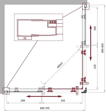 Душевой уголок BelBagno Uno 90х70 UNO-195-AH-2-90/70-P-Cr профиль Хром стекло рифленое 