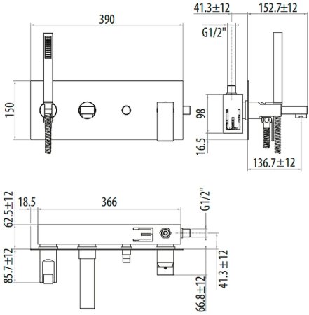 Смеситель для ванны Gattoni Kubik 2505/25C0 Хром 