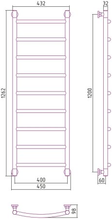 Водяной полотенцесушитель Сунержа Галант+ 1200х400 31-0200-1240 Черный матовый 