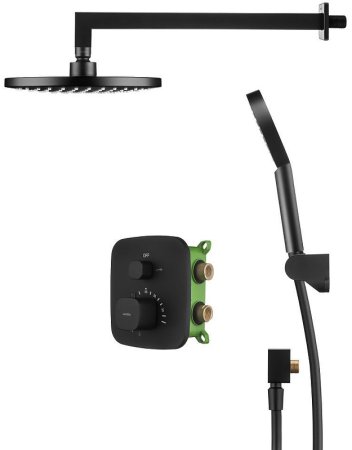 Душевая система Swedbe Platta 5564B с термостатом Черная матовая 