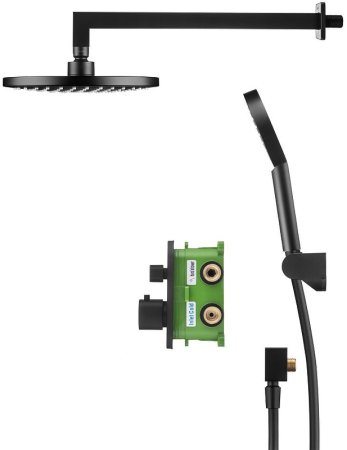 Душевая система Swedbe Platta 5564B с термостатом Черная матовая 