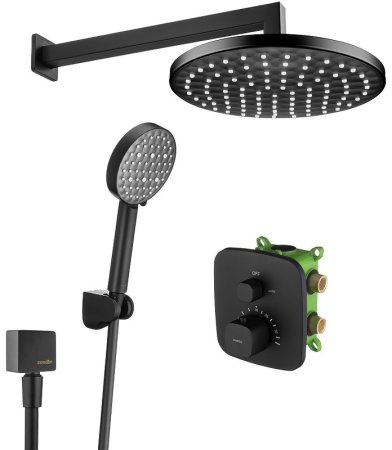Душевая система Swedbe Platta 5564B с термостатом Черная матовая 