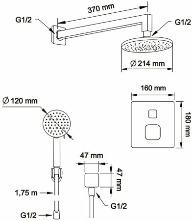 Душевая система Swedbe Platta 5564B с термостатом Черная матовая 
