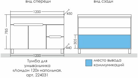 Тумба Санта Лондон 120 напольная 2 ящика с умывальником Сириус 120 