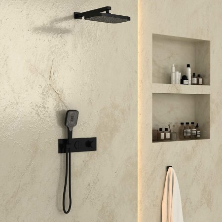 Душевая система Vincea VSFW-422T1MB с термостатом Черная матовая 