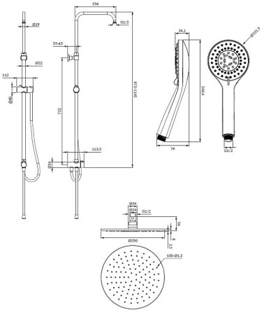 Душевая стойка Omnires Yosemite SYSYOSEMITELUXBL черная 