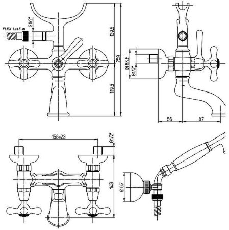 Смеситель для ванны Paini Liberty 17F3105KM Старая бронза 