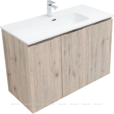 Тумба с раковиной Aquanet Алвита New 100 3 дверцы, дуб веллингтон белый 