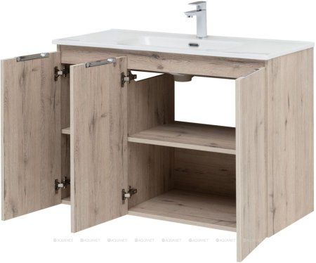 Тумба с раковиной Aquanet Алвита New 100 3 дверцы, дуб веллингтон белый 