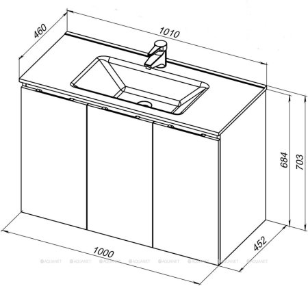 Тумба с раковиной Aquanet Алвита New 100 3 дверцы, дуб веллингтон белый 