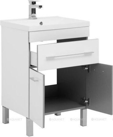 Тумба с раковиной Aquanet Верона 58 белый (напольная 1 ящик 2 дверцы) 