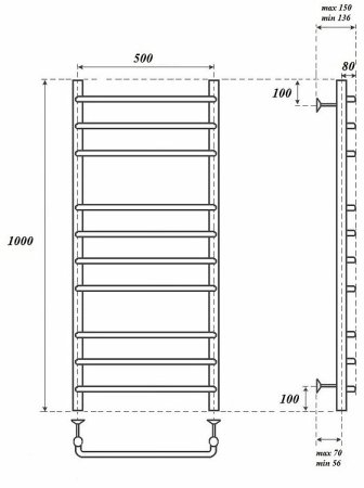 Электрический полотенцесушитель Point Нептун PN09150E П10 500x1000 левый/правый Хром 