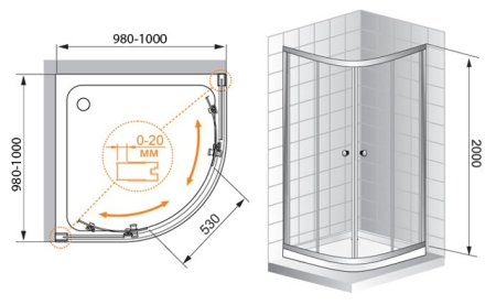 Душевой уголок Cezares Anima W R2 100 C Cr IV 