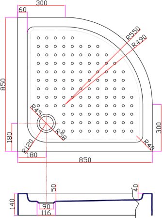 Акриловый поддон Cezares Tray R550, радиальный 85 